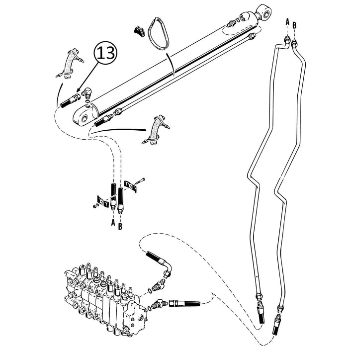 Case 580SK Hose - to Backhoe Ext Dipper Cylinder - Bore End -