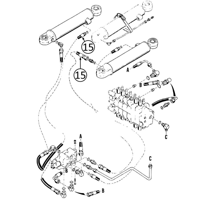 Case 580SK Hose - to Swing Cylinder - R/H, Bore End & L/H, Rod End -