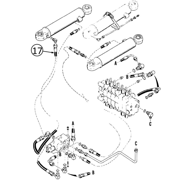 Case 580SK Hose - to L/H Swing Cylinder - Bore End -