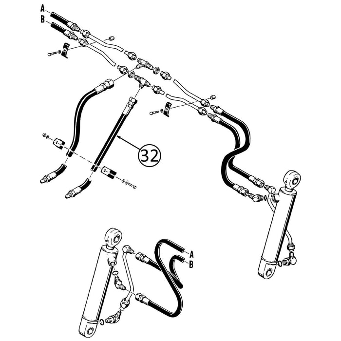 Case 580SK Hose - to Loader Clam Cylinder Lines - Bore Ends -