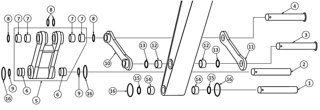Hitachi ZX280, ZX290, & ZX290-5 Excavator Bucket Links, Pins, & Bushings