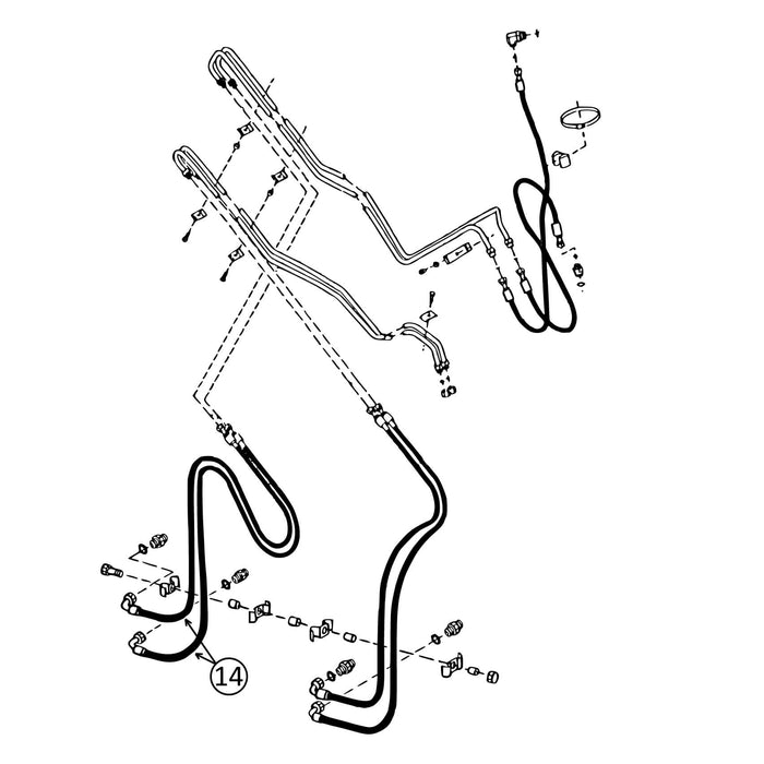 John Deere 300D & 310D Hose - At Arm - for Loader Tilt - s/n: 807614-Up -