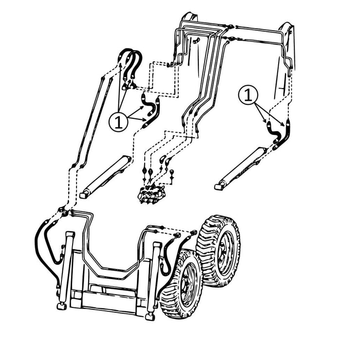 Bobcat 310, 313, & 371 Hose - At Pivot to Tilt Cylinders & to Lift Cylinders -