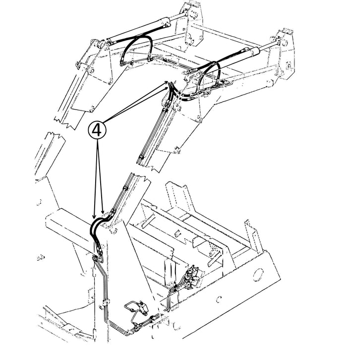 Case 1845 & 1845B Hydraulic Hose - At Loader Arm Hinge, Pipe to Pipe -