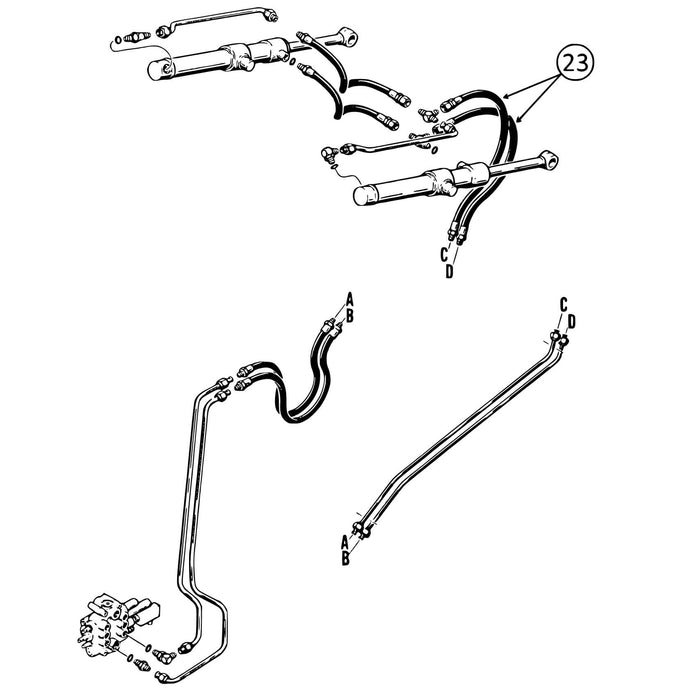 Case 580D & 580SD Hose - Loader Bucket Tilt - From Lines to R/H Cylinder -