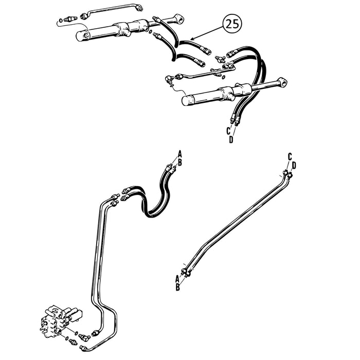 Case 580D & 580SD Hose - Loader Bucket Tilt - to Bore End of L/H Cylinder -